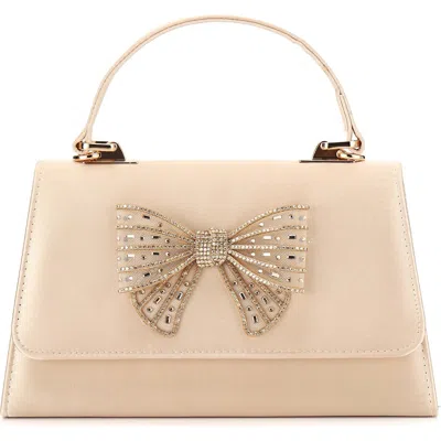 Lady Couture Leslie Crystal Bow Satin Clutch In Champagne