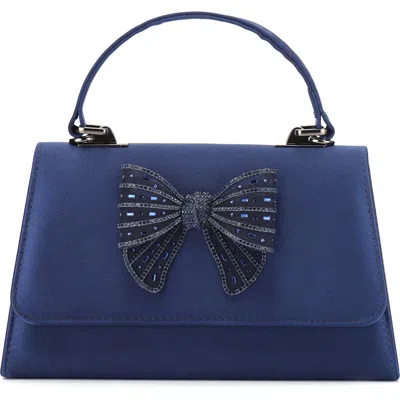 Lady Couture Leslie Crystal Bow Satin Clutch In Navy