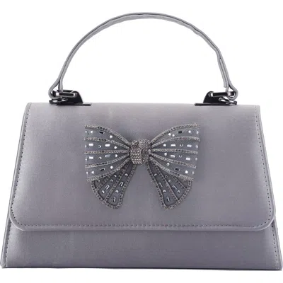 Lady Couture Leslie Crystal Bow Satin Clutch In Pewter