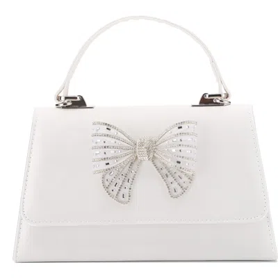 Lady Couture Leslie Crystal Bow Satin Clutch In White