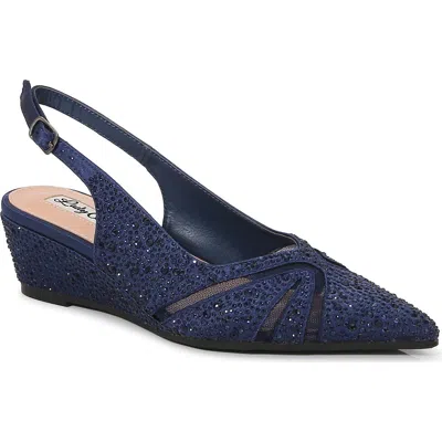 Lady Couture Mesh Rhinestone Slingback Wedge Heel Pump In Blue