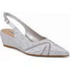 Lady Couture Mesh Rhinestone Slingback Wedge Heel Pump In Silver