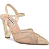 Lady Couture Mesh Satin Rhinestone  Ankle Strap Metallic Heel Pump In Gold