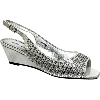 Lady Couture Queen Slingback Wedge Heel Sandal In Silver