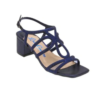 Lady Couture Rhinestone Block Heel Dressy Sandal In Navy