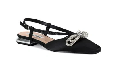 Lady Couture Rhinestone Bow Flat Slingback  Sandal In Black