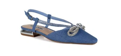 Lady Couture Rhinestone Bow Flat Slingback  Sandal In Blue