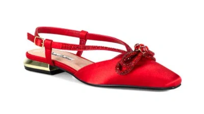 Lady Couture Rhinestone Bow Flat Slingback  Sandal In Red