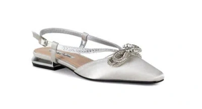 Lady Couture Rhinestone Bow Flat Slingback  Sandal In Silver