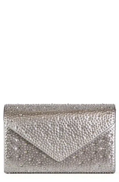 Lady Couture Rhinestone Envelope Clutch In Pewter