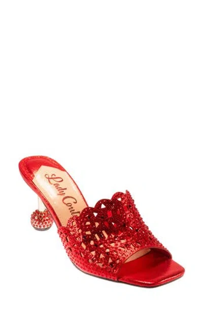 Lady Couture Rhinestone Laser Cut Sandal In Red