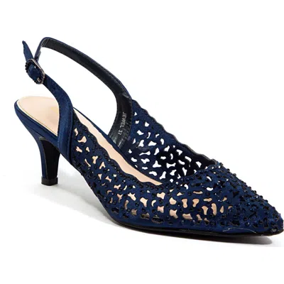 Lady Couture Rhinestone Laser Cut Slingback Pump In Blue