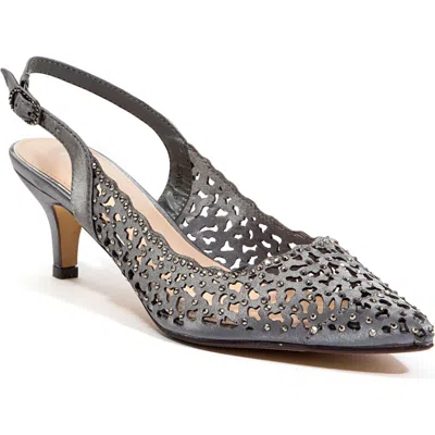 Lady Couture Rhinestone Laser Cut Slingback Pump In Gray