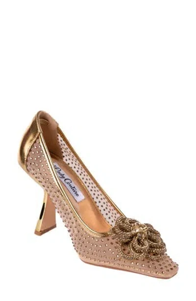 Lady Couture Rhinestone Mesh Pump In Gold