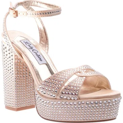 Lady Couture Rhinestone Platform Ankle Strap Sandal In Champagne
