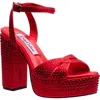 Lady Couture Rhinestone Platform Ankle Strap Sandal In Red
