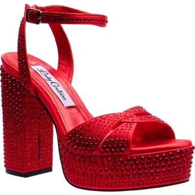 Lady Couture Rhinestone Platform Ankle Strap Sandal In Red