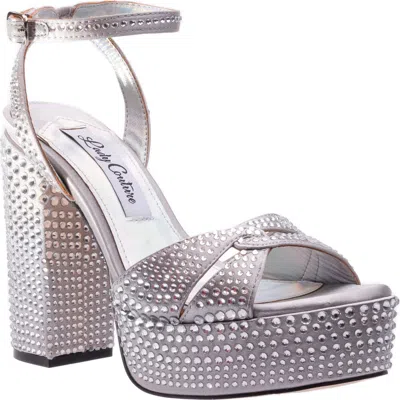 Lady Couture Rhinestone Platform Ankle Strap Sandal In Silver