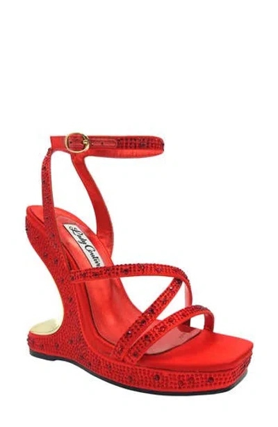 Lady Couture Rhinestone Wedge Sandal In Red