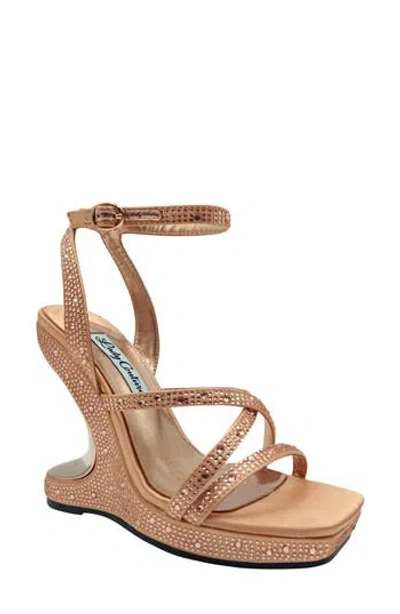 Lady Couture Rhinestone Wedge Sandal In Rose Gold