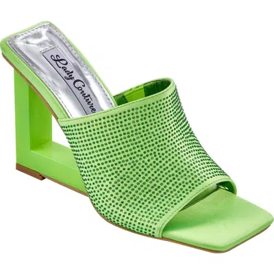 Lady Couture Rhinestone Wedge Slide Sandal In Lime