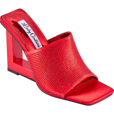Lady Couture Rhinestone Wedge Slide Sandal In Red