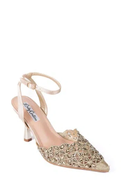 Lady Couture Sabrina Pointed Toe Ankle Strap Pump In Gold