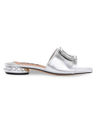 Lady Couture Women's Amore Metallic Jewel Heel Mules In Silver