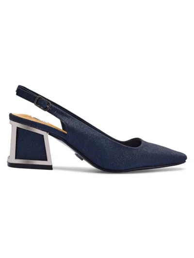 Lady Couture Women's Boca Caged Blokc Heel Slingback Pumps In Navy