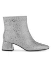 Lady Couture Women's Bravo Rhinestone Block Heel Ankle Boots In Silver