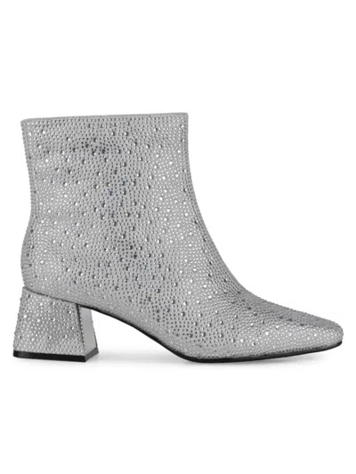 Lady Couture Women's Bravo Rhinestone Block Heel Ankle Boots In Silver