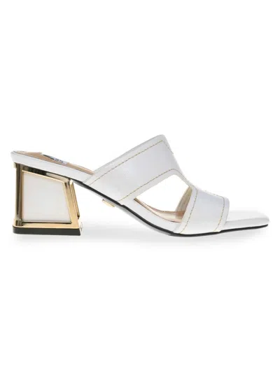 Lady Couture Women's Bright Block Heel Square Toe Sandals In White