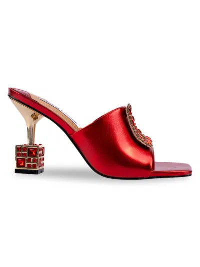 Lady Couture Women's Casino Embellished Faux Leather Sandals In Red