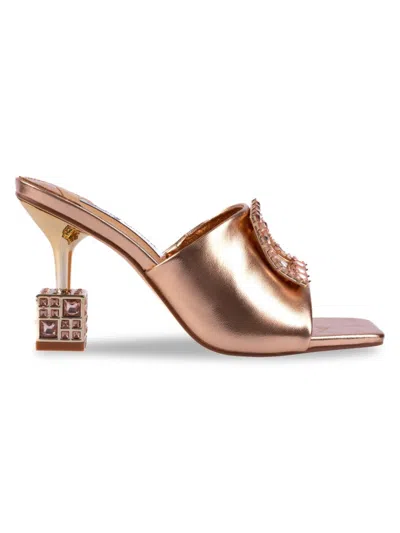 Lady Couture Women's Casino Embellished Faux Leather Sandals In Rose Gold