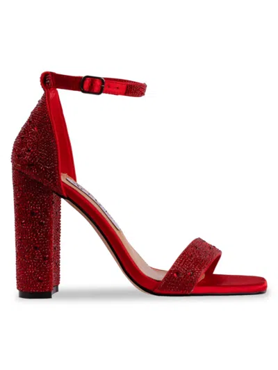 Lady Couture Women's Dalia Rhinestone Block Sandals In Red