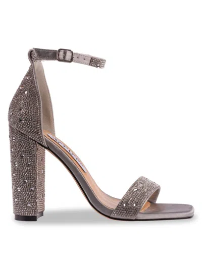 Lady Couture Women's Dalia Rhinestone Block Sandals In Silver