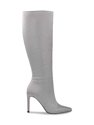 Lady Couture Women's Diamond Rhinestone Stiletto Tall Boots In Silver