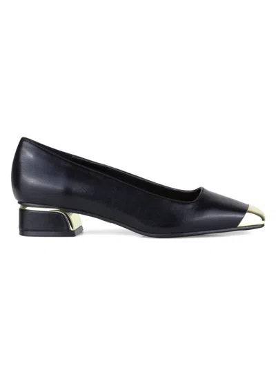 Lady Couture Women's Eagle Kitten Block Heel Flat Shoes In Black