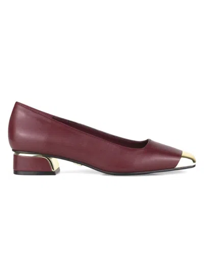 Lady Couture Women's Eagle Kitten Block Heel Flat Shoes In Burgundy