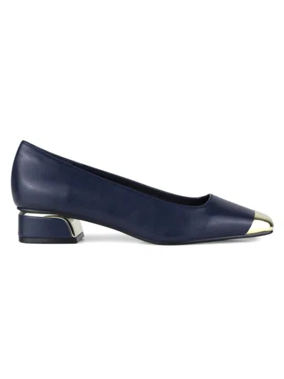 Lady Couture Women's Eagle Kitten Block Heel Flat Shoes In Navy
