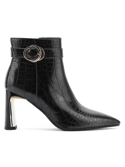 Lady Couture Women's Groovy Embossed Faux Leather Ankle Boots In Black