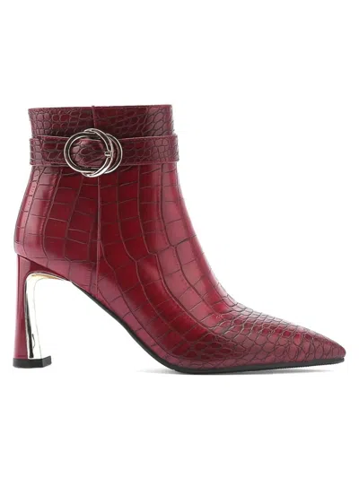 Lady Couture Women's Groovy Embossed Faux Leather Ankle Boots In Burgundy