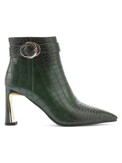 Lady Couture Women's Groovy Embossed Faux Leather Ankle Boots In Green