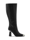 Lady Couture Women's Jada Croc-embossed Cap Toe Tall Boots In Black