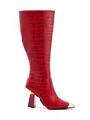 Lady Couture Women's Jada Croc-embossed Cap Toe Tall Boots In Red