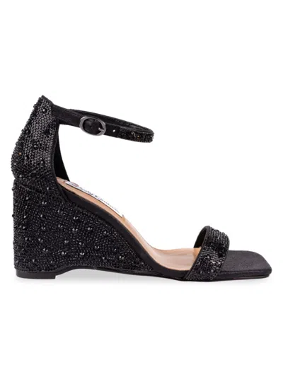 Lady Couture Women's Kloe Rhinestone Embellished Wedge Sandals In Black