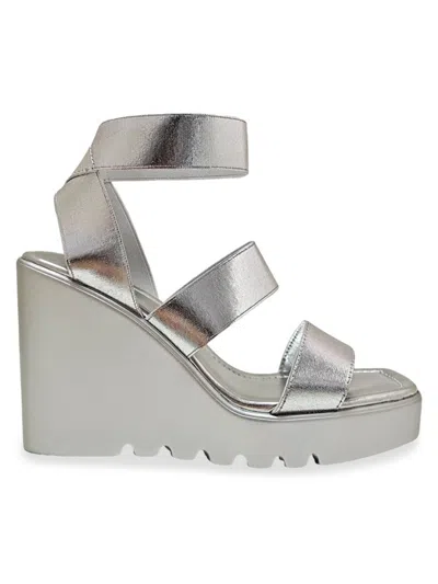 Lady Couture Women's Paige Ankle Strap Wedge Sandals In Silver