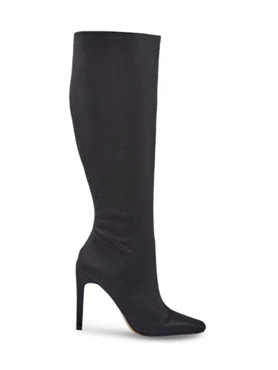 Lady Couture Women's Rhinestone Stiletto Tall Boots In Black