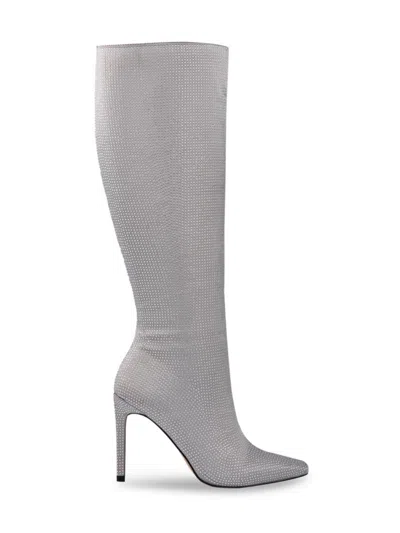 Lady Couture Women's Rhinestone Stiletto Tall Boots In Silver