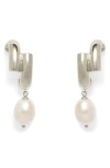 Lady Grey Cultured Pearl Shift Earrings In Silver